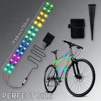 1tow2 LED Ambient Light Strip For Bicycles, High-Quality Light Strip With 15 LED Beads, Multiple RGB Color Options, 19 Dynamic Modes, And 20 Static Colors. Suitable For Night Riding, Daily Riding, And Outdoor Riding. Multiple Lighting Modes Enhance The Riding Atmosphere. A Cool Bicycle Accessory, Party Decorative Light Strip, USB Powered, Batteries Not Included, And A Christmas Gift.