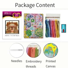 Vintage Bookstore Cottage Cross Stitch Kit, Beginner DIY Cross Stitch, Printed Unfinished Product With Needles, Threads And Instructions, Cream Style Decor For Living Room And Bedroom - Multicolor - View 13