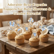 Set Dekorasi Kue Beruang Teddy Kartun - Ideal untuk Pesta Ulang Tahun, Baby Shower, dan Pesta Bayi, Kami Tak Sabar Menggunakan Dekorasi Kue Ini untuk Pesta Pengungkapan Jenis Kelamin Bayi - Gaya 1 - View 4