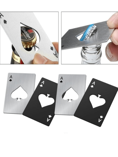 Bộ 1/3 dụng cụ mở nắp chai hình chữ A bằng thép không gỉ - Được thiết kế giống hình quân bích trong bộ bài, cấu trúc chắc chắn, dễ vệ sinh, không cần dùng điện, thích hợp làm quà tặng Giáng sinh hoặc Ngày Valentine.