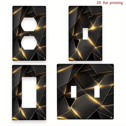 1pc Modern Black & Gold Geometric Pattern Wall Plate Cover - Decorative Switch Socket Cover, Suitable For Home & Kitchen, Easy Installation, No Wiring Required, Fits Single/Double Rocker/Flip Lid Switch Panels, 2D Flat Design