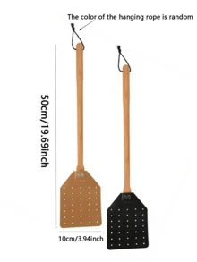 1pc Sturdy Leather Fly Swatter - (19.7")Long Handle Heavy Duty Wood Fly Swatter With Hanging Rope, Stable Fly Swatter With Wooden Handle Insect Killer For Indoor Outdoor Fly Killer Fly Swatter Mosquito Swatter - Multicolor - View 2