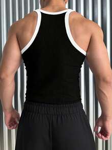 Áo tank top nam thời trang thường ngày, ôm sát, co giãn, phối màu tương phản - màu đen - Xem 2