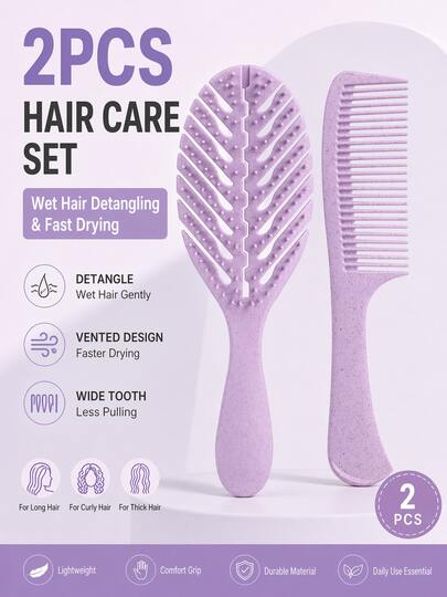 Bộ 2 lược chải tóc hình bầu dục rỗng, lược massage da đầu và lược răng thưa, chống tĩnh điện, dùng được cả khi tóc ướt và khô, nhẹ nhàng không gây giật tóc, giảm gãy rụng và xơ rối, tăng độ phồng, phù hợp cho tóc xoăn/thẳng/thô của phụ nữ và bé gái, sử dụng hàng ngày và tại salon. Bộ lược di động tiện dụng.