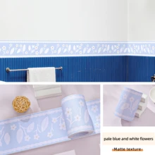 Self-Adhesive Ceramic Tile Trim Sticker, Decorative Wall Border For Kitchen, Bathroom, Waterproof Baseboard - Light Blue and White Flowers - View 2