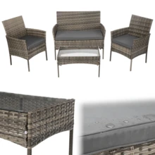 OYAJIA 4 Piece Rattan Seating Set –4-Seater Rattan Dining Set Garden Rattan Sofa With Cushions Complete Outdoor Garden Furniture Set – Steel Frame & PE Wicker Construction – Weather Resistant - B - View 6