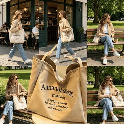 Bolso de tote de gran capacidad, bolso de mano casual para ir y venir, bolso de hombro versátil de lona, adecuado para vacaciones