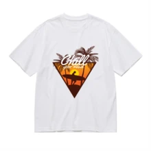 2026 Camiseta unisex de algodón casual de verano, estampada diseño playero surf atardecer, ropa de vacaciones, colores blanco y negro, tallas extras disponibles - Blanco - Ver 2