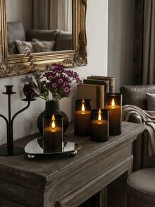 1/2/3pcs Flameless LED Candle Set With Remote Control, Flickering Effect And Timer Function, Suitable For Holidays, Weddings, Gifts, Fireplace, Home Decor - Black - View 6