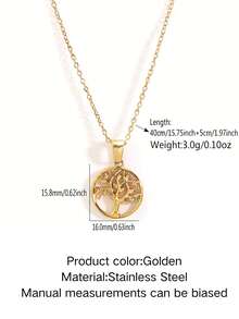1 pièce Collier pendentif arbre de vie en acier inoxydable de style minimaliste pour femmes, convient pour les vacances, les trajets quotidiens ou comme cadeau de fête pour les amis - Or jaune - Voir 2