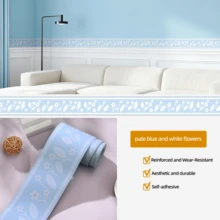Self-Adhesive Ceramic Tile Trim Sticker, Decorative Wall Border For Kitchen, Bathroom, Waterproof Baseboard - Light Blue and White Flowers - View 4