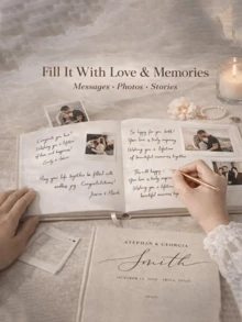 Custom Linen Wedding Guest Book, Personalized Hardcover Photo Album, Wedding Keepsake & Anniversary Photo Album, Unique Anniversary Gift, Guest Book - Multicolor - View 3