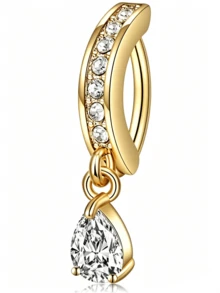 1pc Of Navel Nail, Navel Ring Belly Button Ring Fake Belly Button Piercing Earrings, Full Diamond Buckle Navel Nail, Hanging Water Drop , Gold Silver, 1.6mm * 10mm, 316L Stainless Steel Material, Elegant Style, Suitable For Various Occasions Such As Gift Giving, Travel, Parties, Etc - Multicolor - View 7