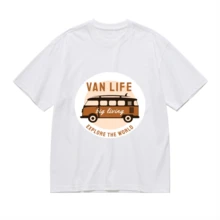 2026 Camiseta unisex de algodón casual de verano, estampada diseño playero surf atardecer, ropa de vacaciones, colores blanco y negro, tallas extras disponibles - Blanco - Ver 2
