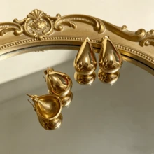 Bông tai dáng giọt nước tối giản bằng thép không gỉ 304, kiểu dáng cổ điển thanh lịch. - Vàng - Xem 6