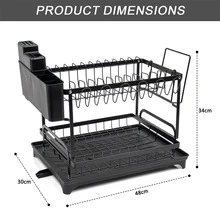 Crystals 2 Tier Dish Drying Rack With Drip Tray & Cutlery Holder – Metal Kitchen Plate & Bowl Organizer For Sink Countertop - View 2