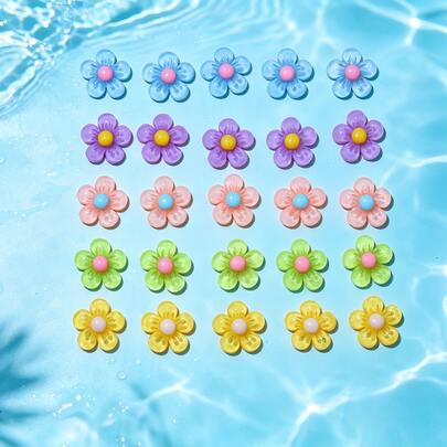 10/30/50pcs Assorted Color Resin Flower Decor Accessories, Translucent Macaron Colors, Suitable For Refrigerator, Room Door, Wall, Painting, Phone Case, Hair Clips - Random Colors