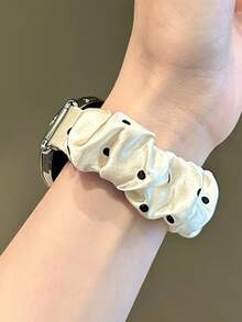 1条时尚可爱波点图案尼龙弹力表带，兼容三星Galaxy Watch 7/6/5/4/5 Pro，简约优雅女士替换表带，兼容三星Watch 40/43/44/45/47mm，时尚女孩佩戴配饰，20mm/22mm - 杏色 - 查看 4