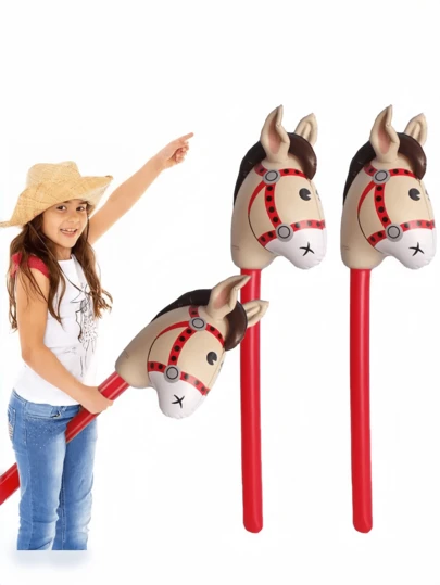 1pc Inflatable Ride-On Animal Horse Head Stick Toy, Inflatable Cowboy Horse Head Stick, Little Horse Stick Balloon, Suitable For Party, Riding Game, Outdoor Play, Party Decoration, Christmas Decoration, Christmas Decor, Birthday Party Theme, Home Decor, Family Gathering Photography Prop