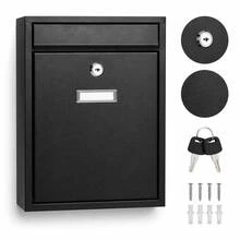 Aafan Heavy Duty Letter Post Box Large Capacity Lockable Steel Mailbox With Nameplate Holder, Black Outdoor Wall Mounted Mail Box - A - View 1