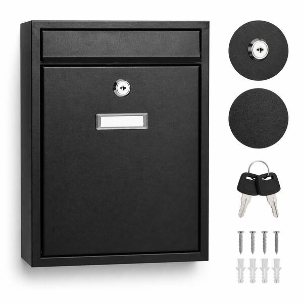 Aafan Heavy Duty Letter Post Box Large Capacity Lockable Steel Mailbox With Nameplate Holder, Black Outdoor Wall Mounted Mail Box
