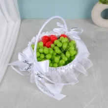 Flower Girl Baskets Western Ruffle Trim Wedding Basket With 3D Letter Bows For Party Prom Celebration - Putih - View 4