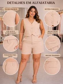 Tailored Suit, Charlotte Plus Size, Shorts + Vest - Nude - View 4
