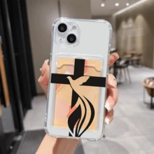 1 unidad Cruz paloma fuego símbolo cristiano Funda para iPhone 15, protección anticaída con airbag reforzado en las cuatro esquinas, tarjetero invisible integrado en la parte trasera, compatible para tarjeta personal, carnet de conducir, tarjeta de acceso y tarjeta de transporte, funda protectora antigolpes portátil con ranura para tarjetas, diseño sencillo y elegante, ideal para uso diario, desplazamientos y viajes - transparente - Ver 2