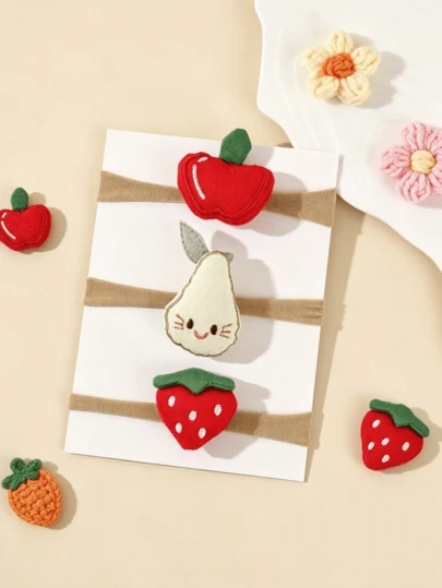 3pcs/Set Baby Girls' Strawberry & Pear Shaped Hair Accessories, Cute Fruit Design Hair Clips, Daily Headwear For Infants & Toddlers (Card Not Included, For Display Only)