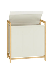 Bamboo Laundry Basket With Shelf, Foldable Dirty Clothes Storage Basket, Bathroom Towel Rack Storage Cabinet With Louvered Door - Multicolor - View 13