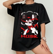 Husk HazbinHotel Dark Aesthetic Streetwear T-Shirt | Gender-Neutral Fashionable Fan Design All-Round Clothing Black - 黑色 - 查看 1