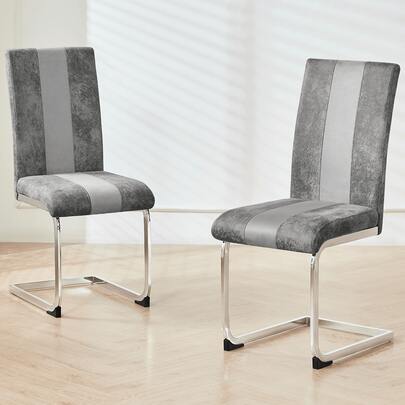 ZOONFA Dining Chair Suede Faux Leather High Back Upholstered Seat For Kitchen Living Room Grey