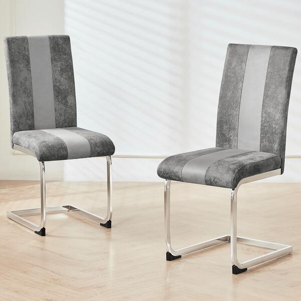 ZOONFA Dining Chair Suede Faux Leather High Back Upholstered Seat For Kitchen Living Room Grey