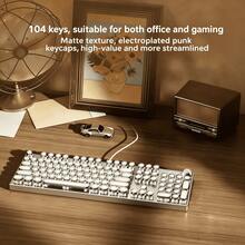 Retro Steampunk Typewriter Mechanical Keyboard, RGB Backlit 104 Keys Blue Switch Gaming Keyboard With Multifunctional Knob, Full Anti-Ghosting Wired Keyboard For PC Gamer Office - Xem 2