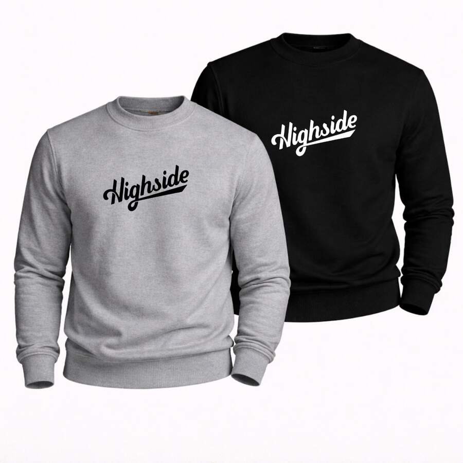 SET OF 2 HIGH NECK CREW NECK SWEATSHIRTS, STREETWEAR STYLE, PREMIUM EVERYDAY WINTER CLOTHING - BLACK aND GRAY - View 1