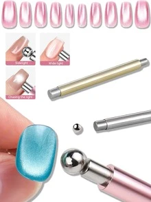 1 pieza Herramienta de arte de uñas de ojo de gato magnética 2 en 1, imán de ventosa de bola de acero para esmalte de gel de ojo de gato DIY - Multicolor - Ver 2