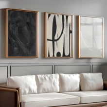 3pcs Modern Black And White Abstract Wall Art Posters - Contemporary Textured Canvas Paintings With Bold Lines And Silhouettes, Minimalist Decor, Plaster Art, Framed Or Unframed, Suitable For Room Decoration, Home Decor, College Dorm, Apartment, Hotel, Living Room, Bedroom, Bathroom And Office Wall Decoration, Gift - A - View 2