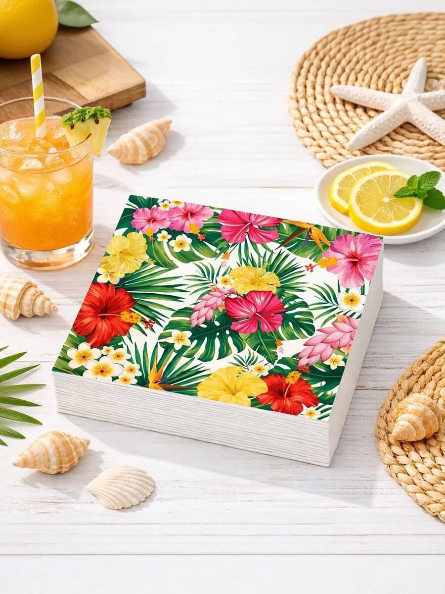 20 khăn giấy ăn kiểu Hawaii, khăn giấy chủ đề nhiệt đới, khăn giấy dùng một lần 2 lớp họa tiết lá cọ và hoa dâm bụt, thích hợp cho tiệc sinh nhật mùa hè, tiệc Aloha, Hawaii, tiệc chủ đề bãi biển. - B - Xem 1