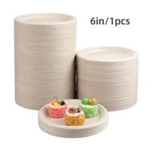 10/50pcs 6/8 Inch Thick Luxury Sugarcane Fiber Paper Plates - Reusable, Leak-Proof, Disposable, Suitable For Celebration Events - Multicolor - View 15