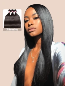 15A Raw Human Hair Bundles Brazilian Virgin Straight Bundles Human Hair, Sliky Boutique Extensions, Can Be Dyed And Restyled, Vertical Smooth, Full Ends (20 22 24) - Natural Black - Xem 4