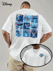(Disney Licensed)Disney Lilo & Stitch Men's T-Shirt, 9 Different Expressions Stitch Grid Graphic Tee, Oversized Crew Neck Short Sleeve Casual Streetwear T-Shirt, Cute Stitch With Scrump Doll Print Men's Summer Top, Disney Officially Authorized Men's Short-Sleeved T-Shirts, Mens Clothes, Men, Ropa De Hombre, Summer Clothes, Men Shirts, Graphic Tees, Disney Outfits Men, Graphic Tees, Camisetas Para Hombre, Camisas Para Hombre, Summer Outfits For Men, Father's Day Gift, Perfect Gift For Family And Friends, Which Are Necessary For Birthday Parties, Disney Shirts, Mens Clothes, Summer Clothes, Officially Licensed Disney T-Shirts, Disney Men's And Women's Spring/Summer Fashion Casual Short-Sleeve T-Shirts - 白色 - 查看 1