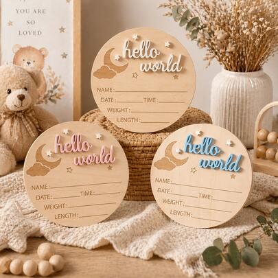 Newborn Name Announcement Board, Baby Announcement Board, Hello World Newborn Announcement Board, Wooden Birth Name Plaque, Hospital Nursery Photo Prop For Welcoming New Baby