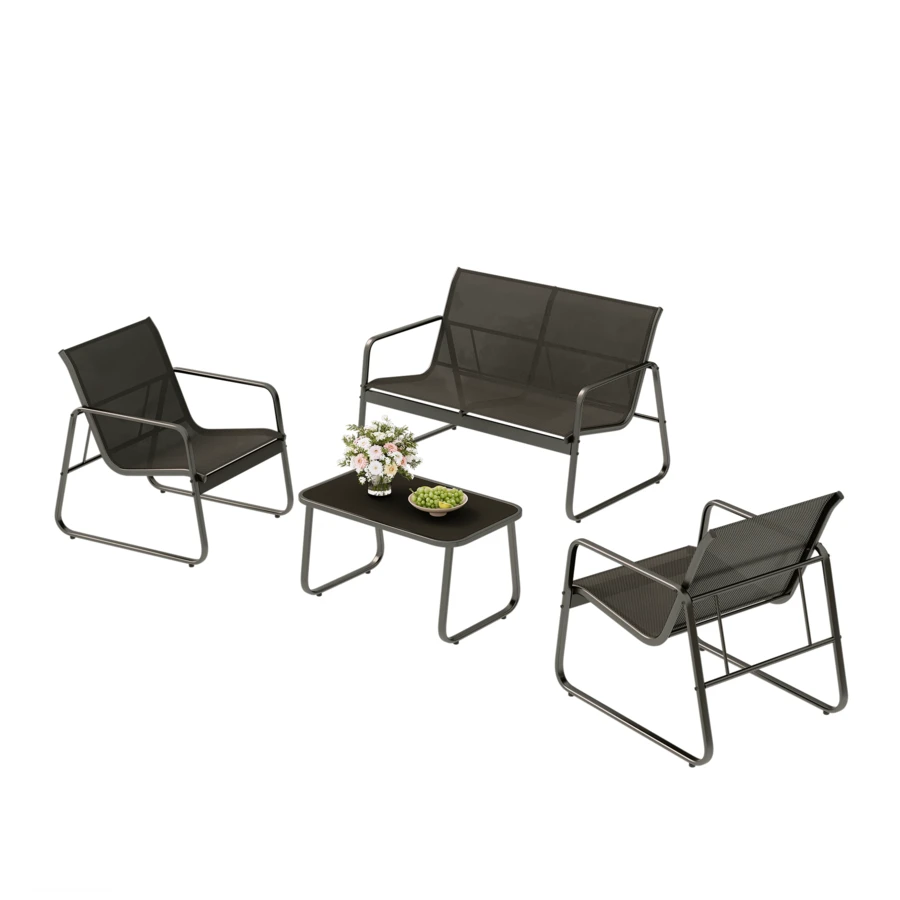 4-Piece Outdoor Patio Conversation Set With Coffee Table - Black - View 1