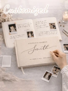 Custom Linen Wedding Guest Book, Personalized Hardcover Photo Album, Wedding Keepsake & Anniversary Photo Album, Unique Anniversary Gift, Guest Book - Multicolor - View 1