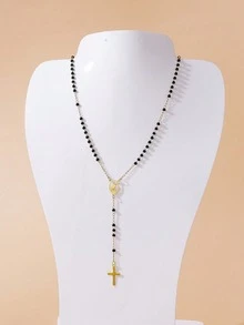 1 pieza Collar con cuentas de acero inoxidable de 3 mm, collar con colgante de estilo europeo y americano de moda para uso diario - Plateado - Ver 15