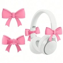 1 Pair Assorted Color Bow Earphone Accessories, Cute Printed Bow Decor, Fashionable Earphone Attachments, Holiday Gamer Gift, Decorative Ribbon, Fun & Adorable Earphone Accessories, Small Gift For Family And Loved Ones - View 12