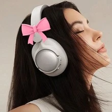 1 Pair Assorted Color Bow Earphone Accessories, Cute Printed Bow Decor, Fashionable Earphone Attachments, Holiday Gamer Gift, Decorative Ribbon, Fun & Adorable Earphone Accessories, Small Gift For Family And Loved Ones - View 4
