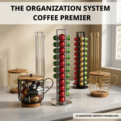 Drehbarer Kaffeekapsel-Halter-Organizer, platzsparender Kaffeekapsel-Aufbewahrungsständer für die Arbeitsplatte, Kaffee-Bar-Station mit großer Kapazität, Kaffee-Zubehör-Ständer für Zuhause und Küche