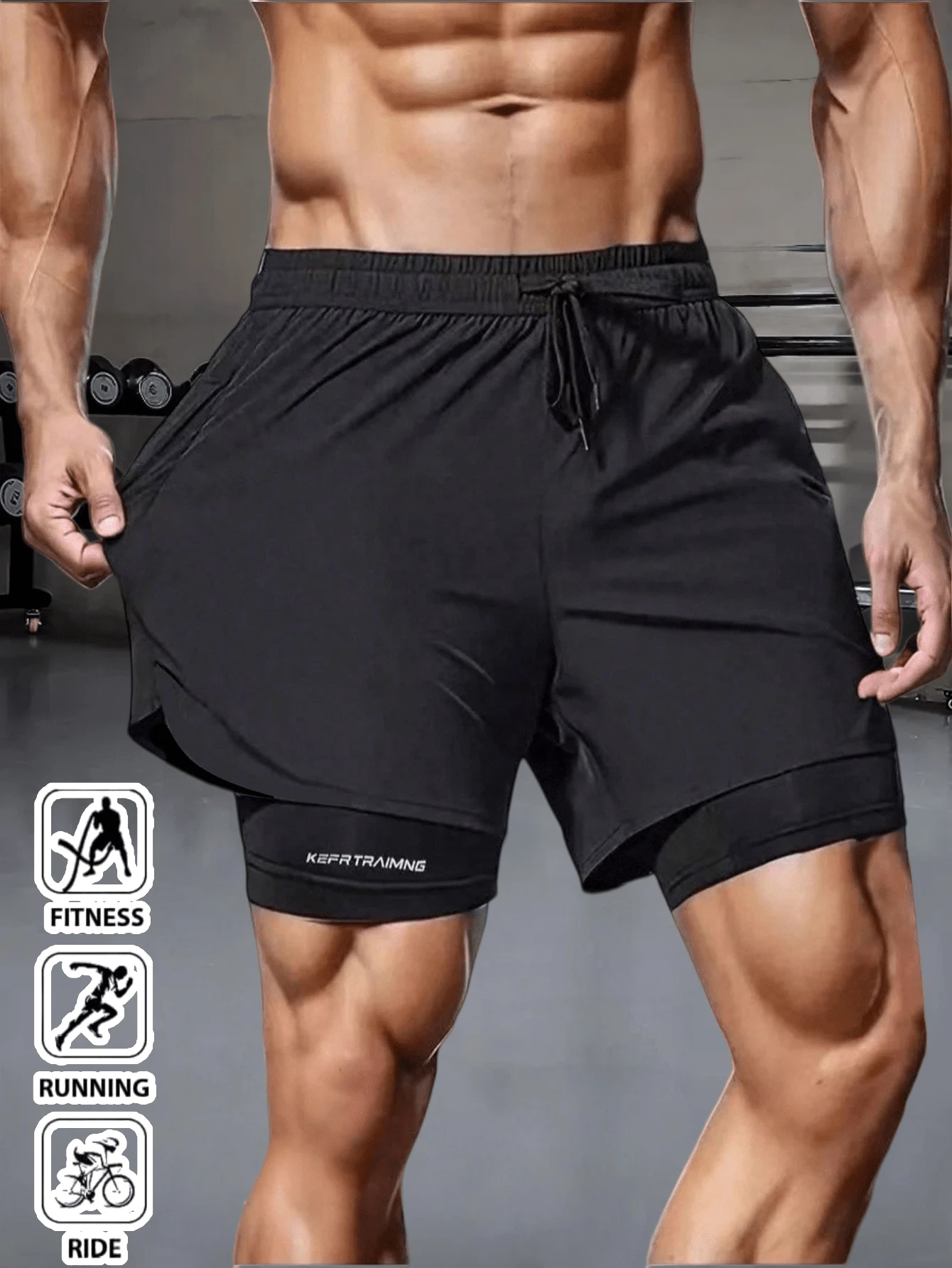 Quần short thể thao nam ngoài trời, nhanh khô, thoáng khí, thiết kế in họa tiết, có túi khóa kéo và dây rút ở eo, thích hợp cho các hoạt động thường ngày, ngoài trời, tập thể dục, kỳ nghỉ, câu cá. - màu đen - Xem 1