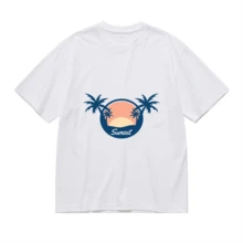 2026 Camiseta unisex de algodón casual de verano, estampada diseño playero surf atardecer, ropa de vacaciones, colores blanco y negro, tallas extras disponibles - Blanco - Ver 2